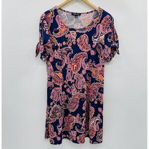 Relativity Womens Size Large Cold Shoulder Paisley Print A Line Dress Blue